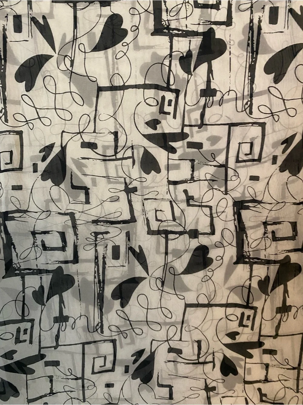 Unbranded Black & White Artsy Silk Blend Geometric Floral Scarf - Women's Wrap